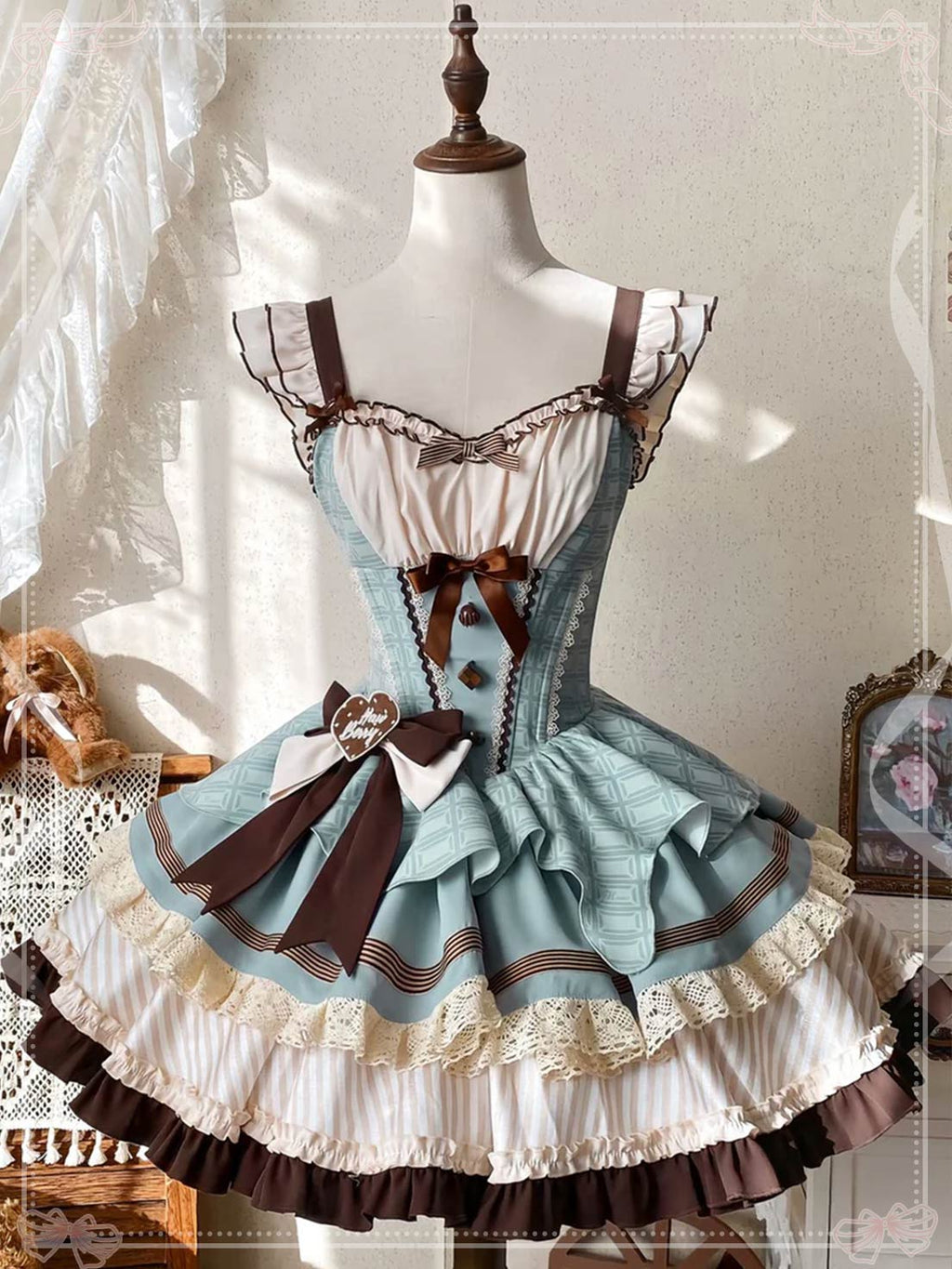sweet-lolita-mint-chocolate-cake-cream-dress-bow-cute-jumper-skirt