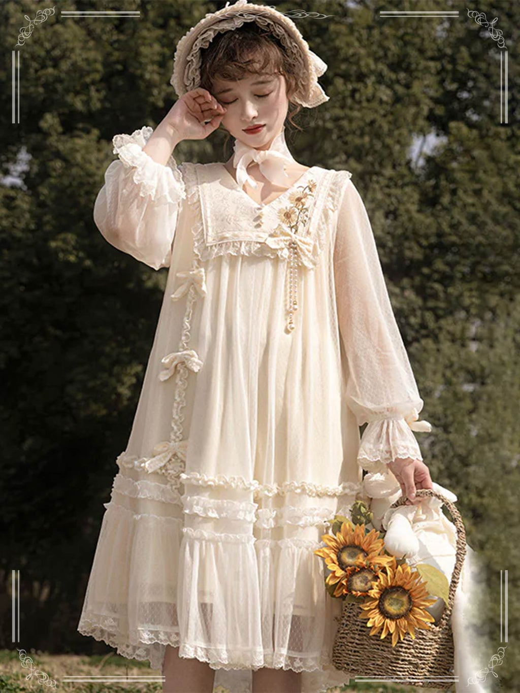 Sweet Lolita Natural Style Sunflower Daily Long Sleeve Dress Spring and Autumn