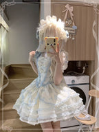 Sweet Lolita Pink Green Cake Daily Princess Lace Short Dress for Summer