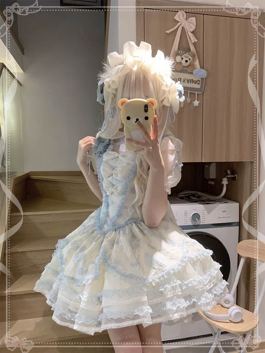 Sweet Lolita Pink Green Cake Daily Princess Lace Short Dress for Summer