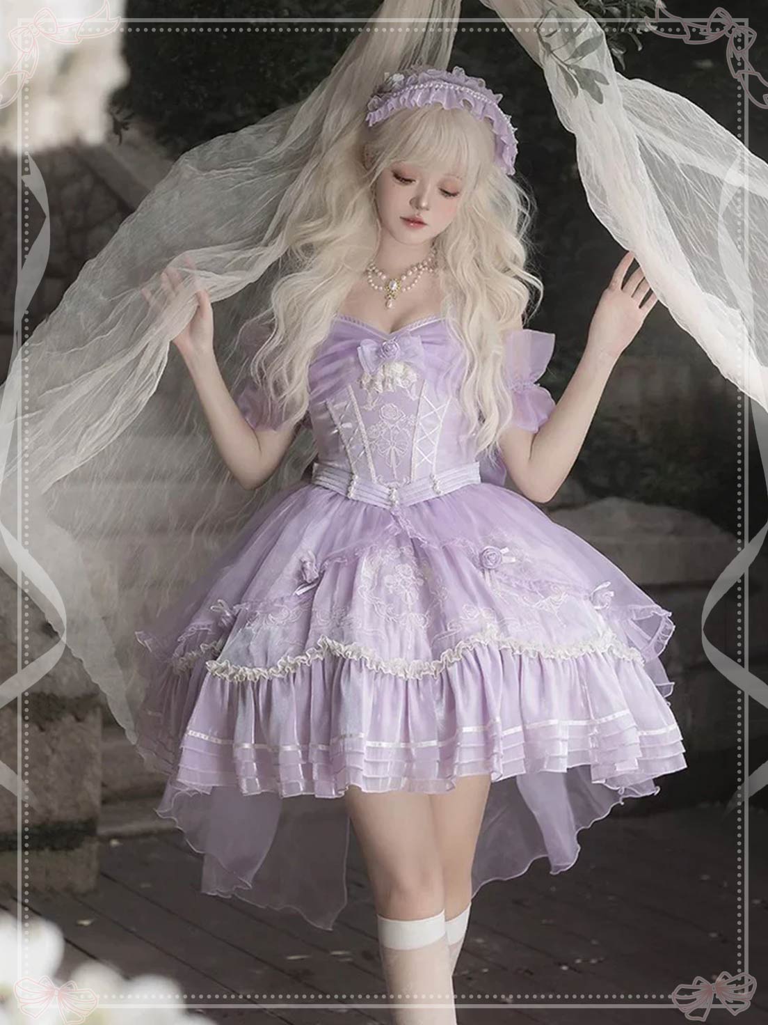 Sweet Lolita Purple Dream Ruffle Bow Lace Ballet Elegant Dress