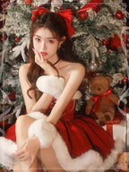 Red Velvet Strapless Christmas Mini Dress