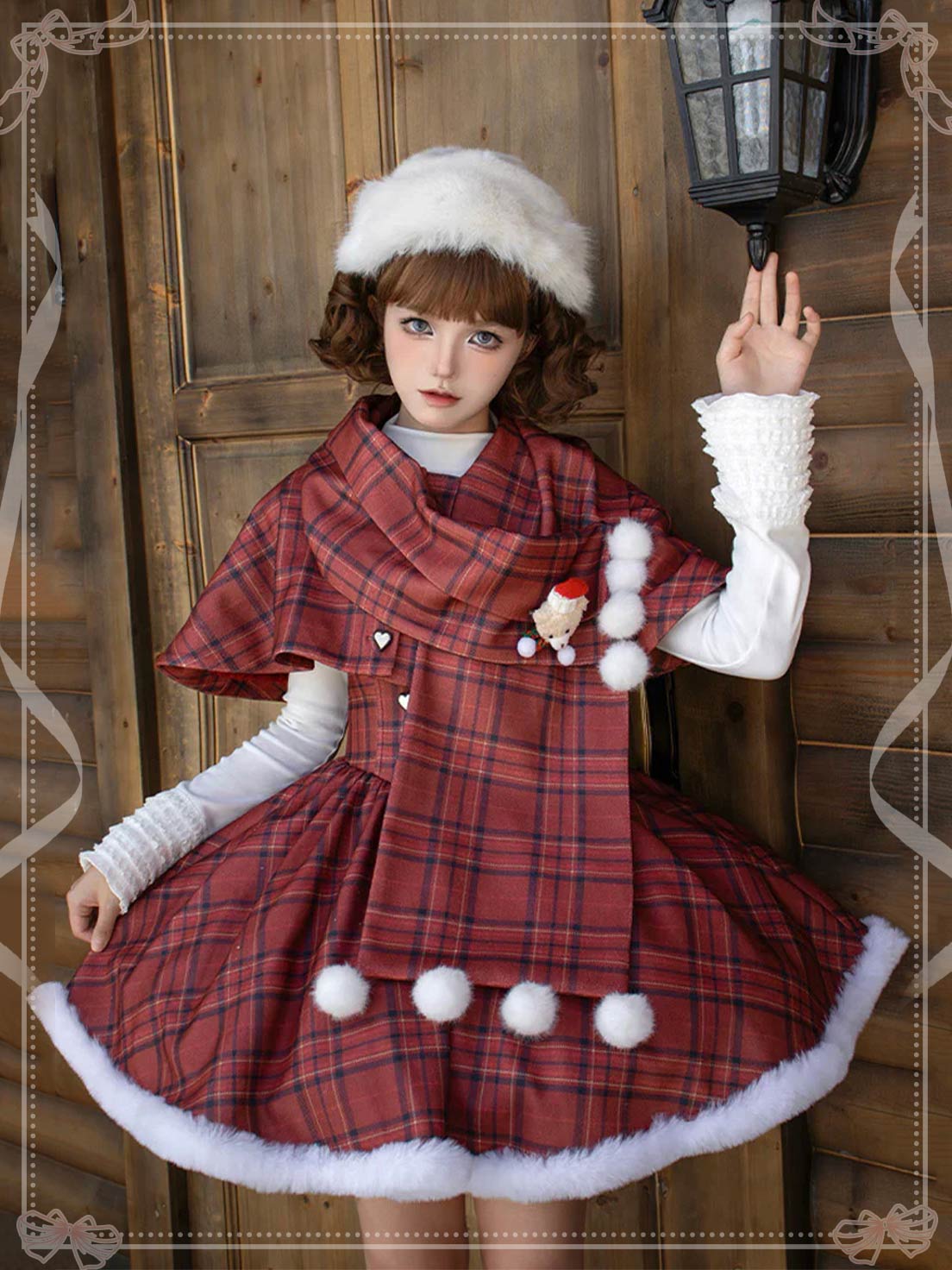 Sweet Lolita Red Striped Plaid Lolita Dress Fall Winter Corset JSK with Fishbone