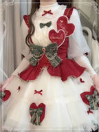 Sweet Lolita Set White Red Accent Outfit Top with Dress Christmas New Year Winter Style