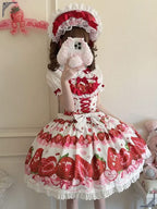 Sweet Lolita Strawberry Pattern Design Red Cute Suspender Princess Short Sleeve Daily Party