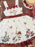 Sweet Lolita White Apricot Idyllic Mushroom Bunny Print Dress Jumper Skirt