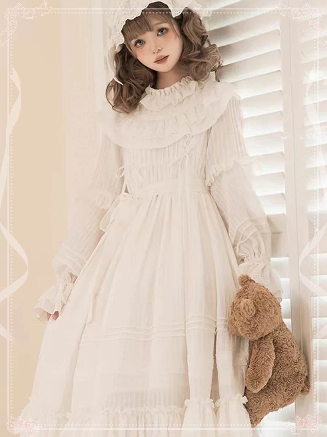 Lolita Fashion Nightdress - Soft Cotton Ivory Victorian Style Nightgown