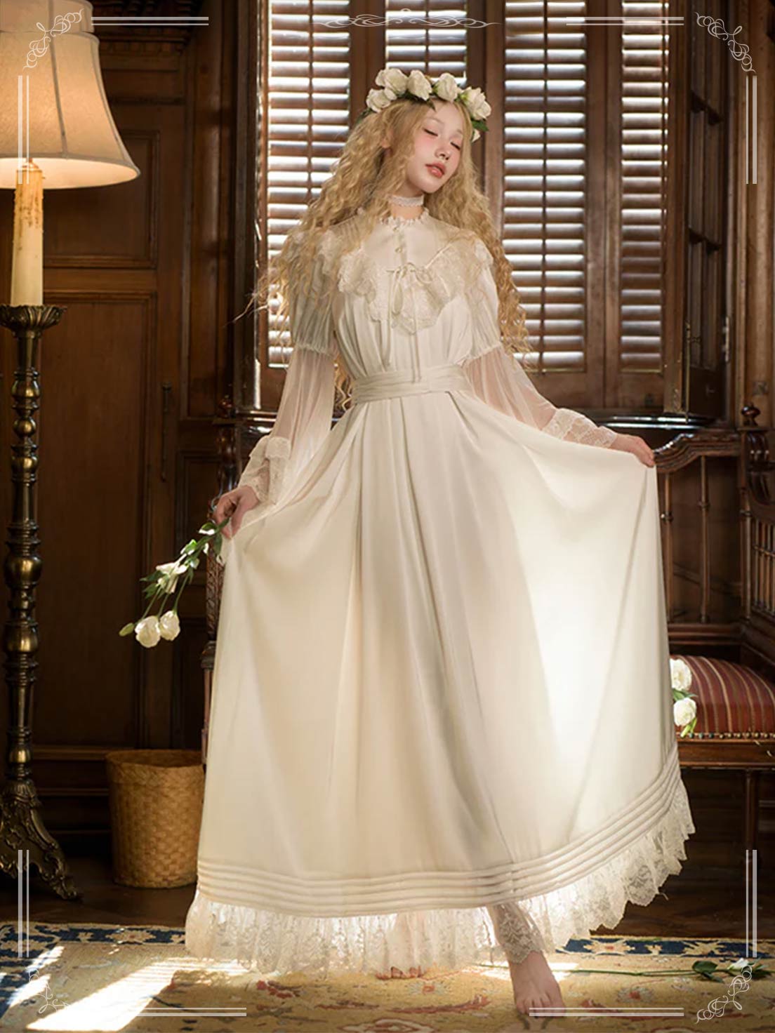 Lolita Fashion wedding Dress - Ivory White Victorian Style Nightgown