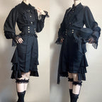[Pre]Ouji Fashion Ensemble Dark Black Regal Style Original Lolita Medieval Prince Shirt Pants Set