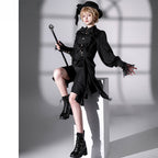 [Pre]Ouji Fashion Ensemble Dark Black Regal Style Original Lolita Medieval Prince Shirt Pants Set