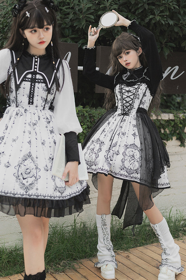 Black/White Sleeveless Butterfly Magic Print Gothic Lolita JSK Dress