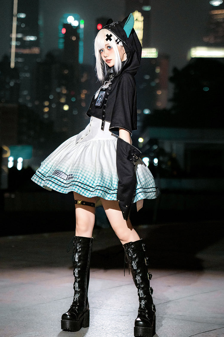 Black/White Electronic Cat Print Future Suit Gothic Cool Lolita Dress