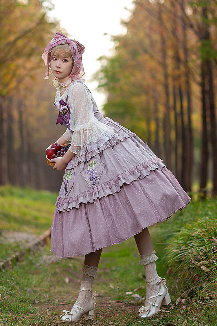 Purple Vineyard Sleeveless Jacquard Print Ruffle Embroidery Sweet Lolita Jsk Dress