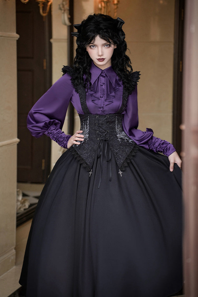 Black Night of Thorns Sleeveless Embroidery Lace-Up Gothic Lolita Strap Breast Support Dress 2 Versions