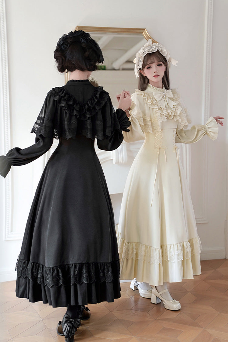 Letters & Poems · Day and Night Stand Collar Long Sleeves Ruffle Bowknot Lace-Up Gothic Lolita Dress 2 Colors
