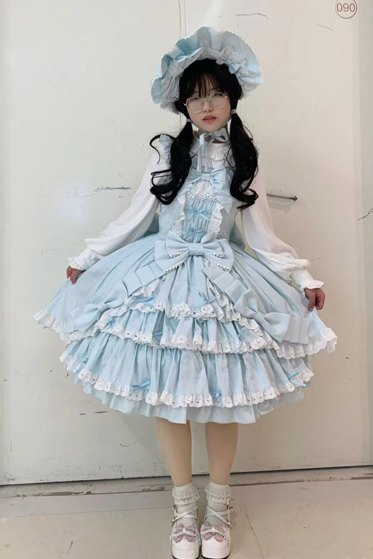 Grisha Sleeveless Triple-Layered Ruffle Cardigan Bowknot Lace Sweet Plus Size Lolita Jsk Dress 3 Colors