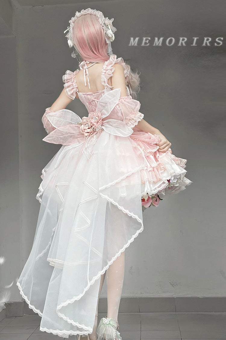 Pink Tulip and Wind Chime Multi-Layered Ruffle Bowknot Lace Sweet Gorgeous Lolita Jsk Dress