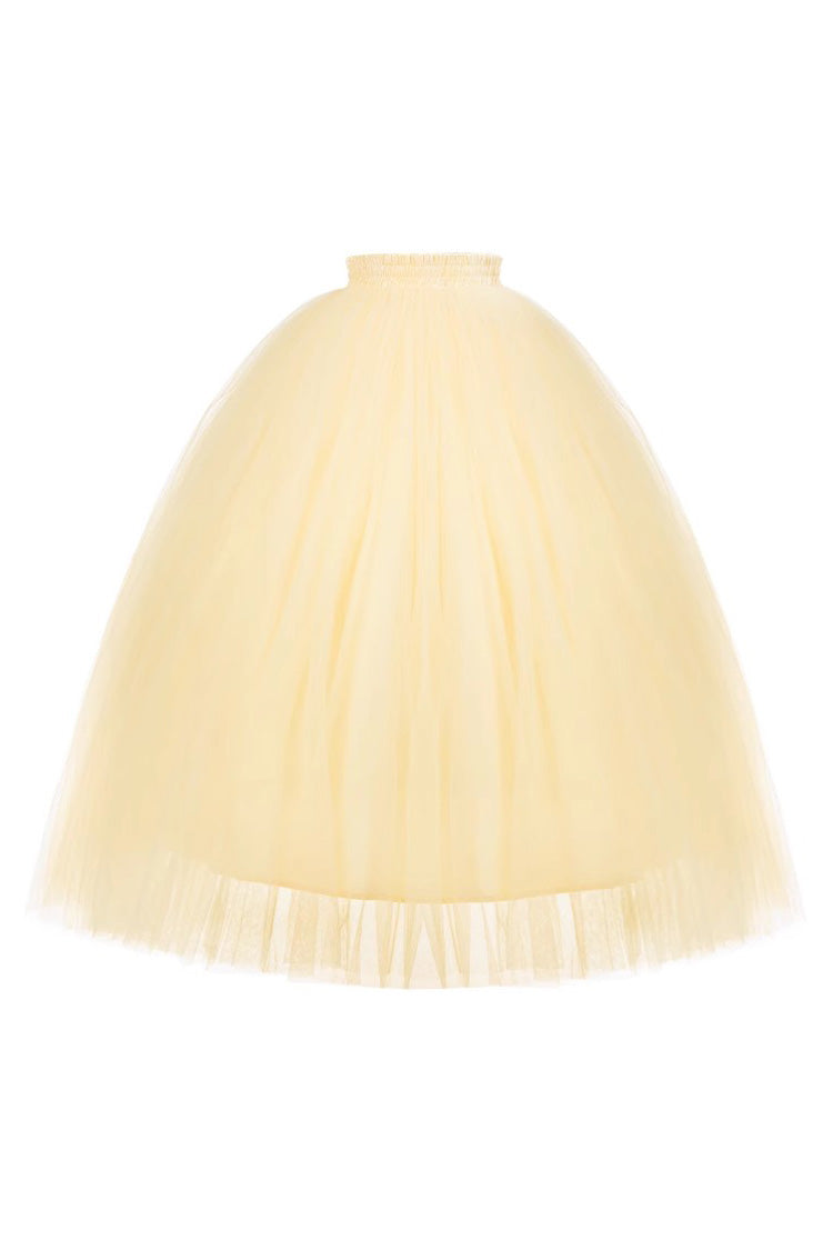 Yellow Sissi's Pilgrimage Off Shoulder Ruffle Bowknot Lace Sweet Lolita Skirt (Long Version)
