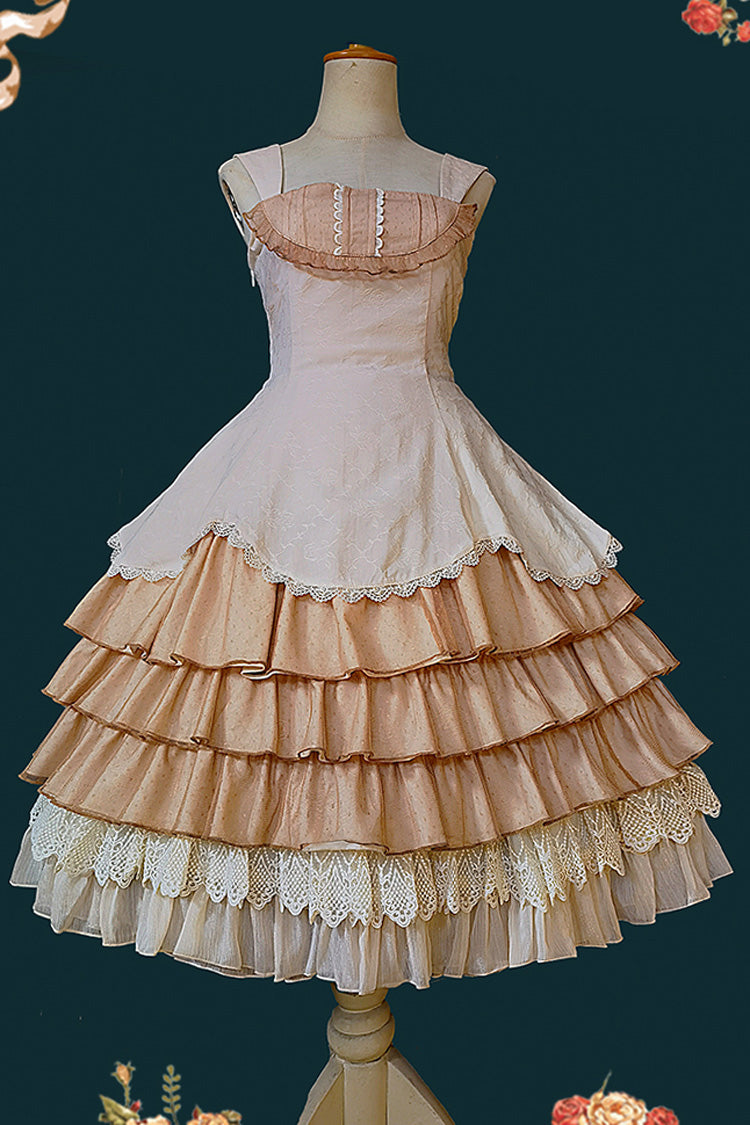 Waltz Triple-Layered Ruffle Stitching Lace Sweet Lolita Dress 2 Colors
