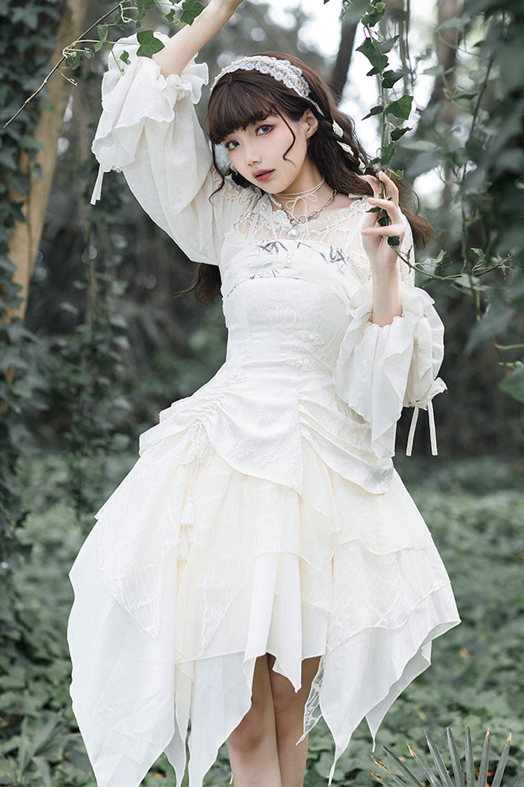 White Multi-layer Bowknot Sweet Elegant Princess Irregular Lolita Dress