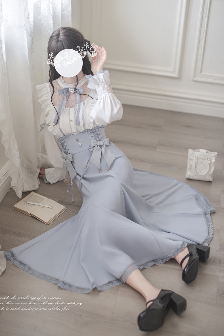 Blue Ruffle Bowknot Slim Sweet Elegant Lolita Fishtail Skirt Dress