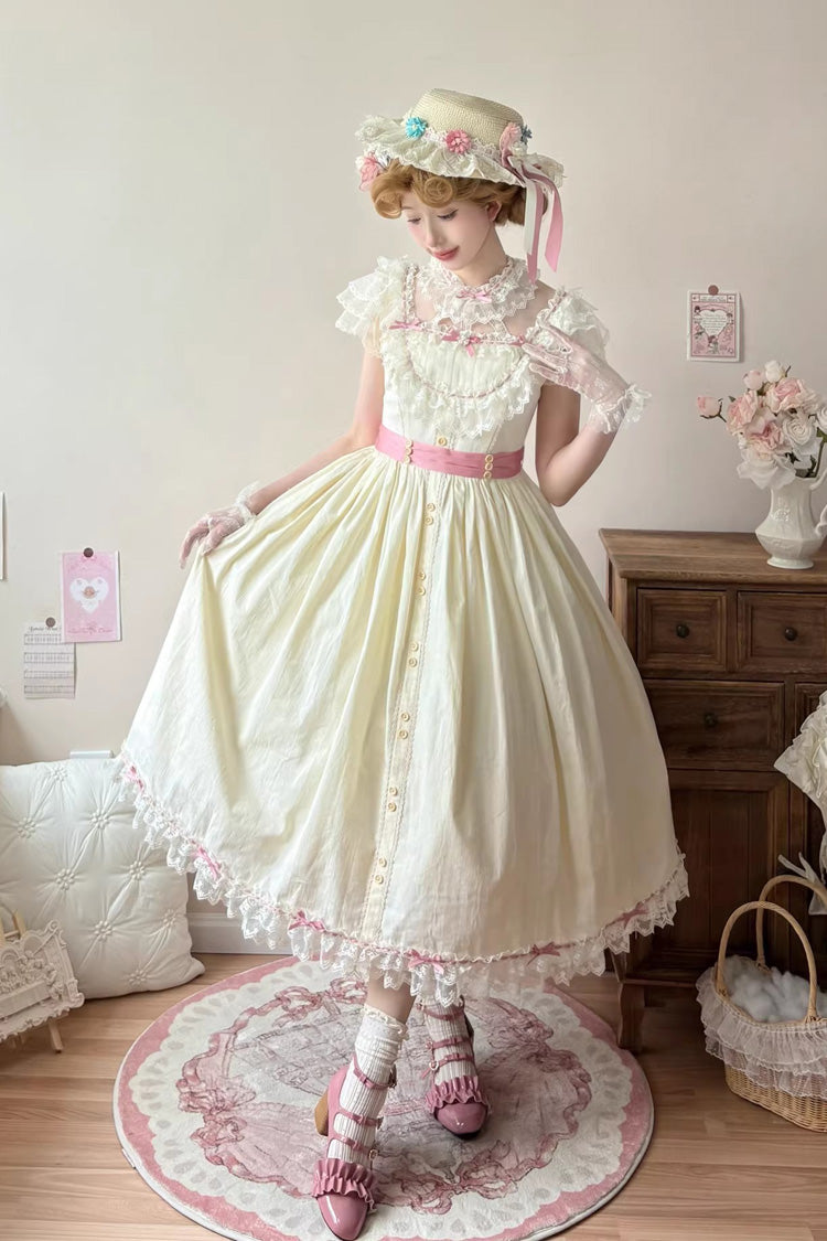 Yellow Sakura's Spring Resonance Sleeveless Ruffled Bow Sweet Lolita Jsk Dress (Long Version)