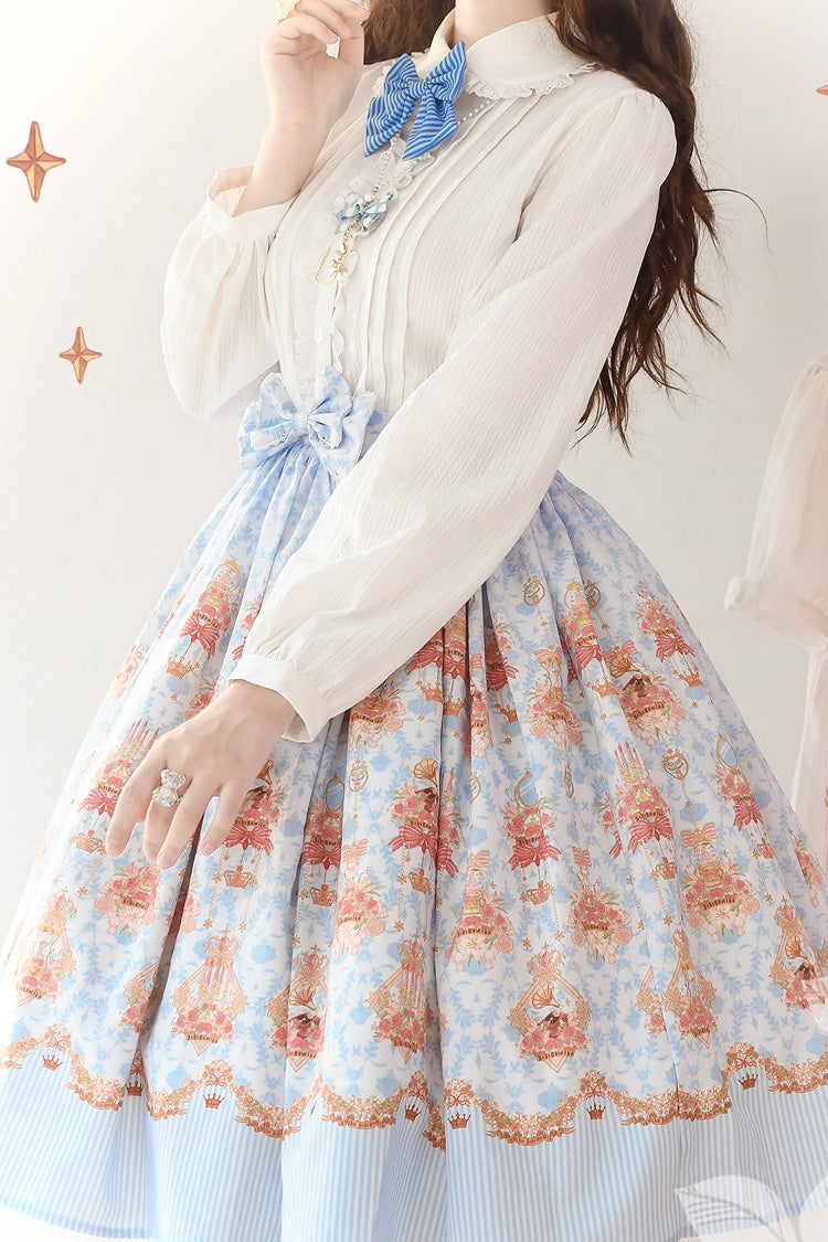 Blue Rose Garden Rabbit Print Ruffle Bowknot Sweet Lolita Dress