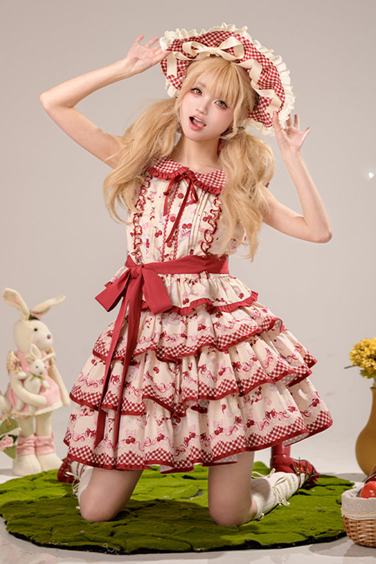 Red Triple-Layered Cherries Are Ripe Print Ruffle Sweet Lolita Skirt Set