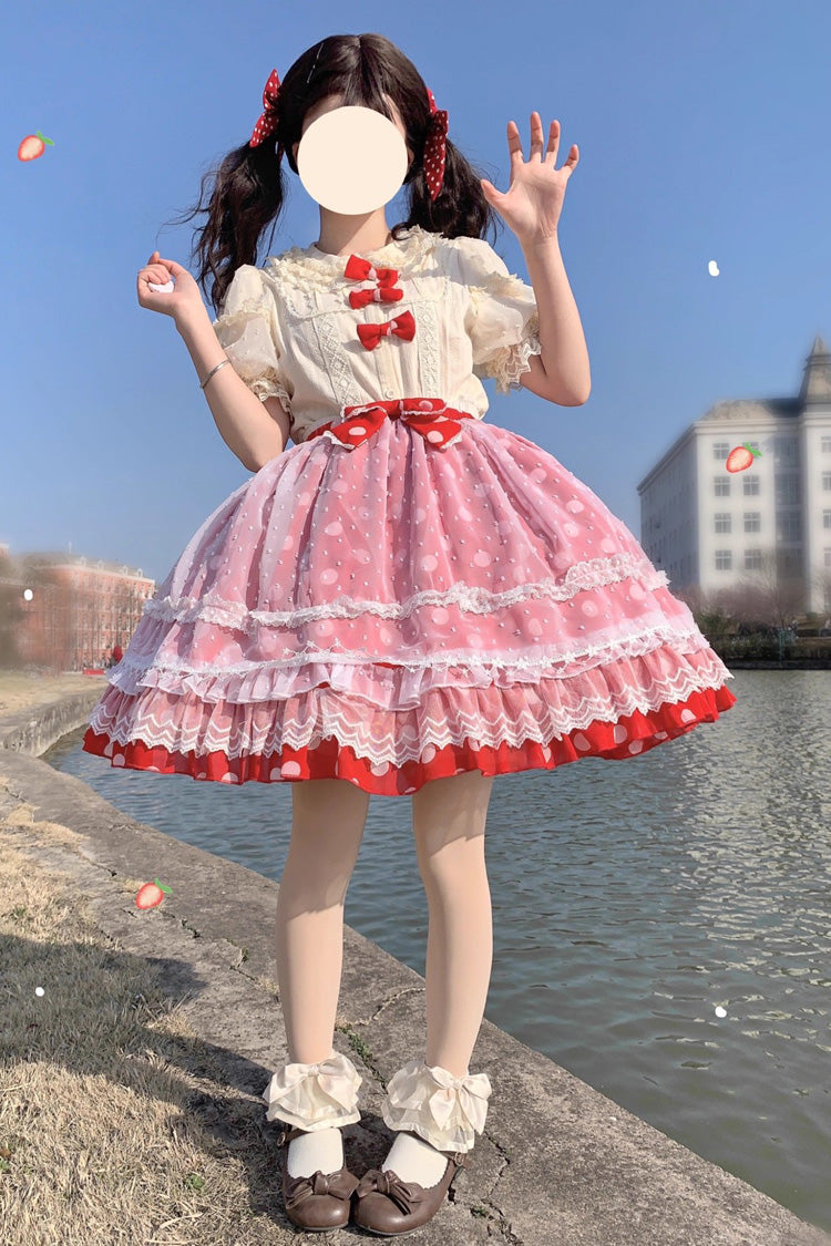 Wave Candy Triple-Layered Print Ruffle Bowknot Sweet Lolita Skirt 3 Colors