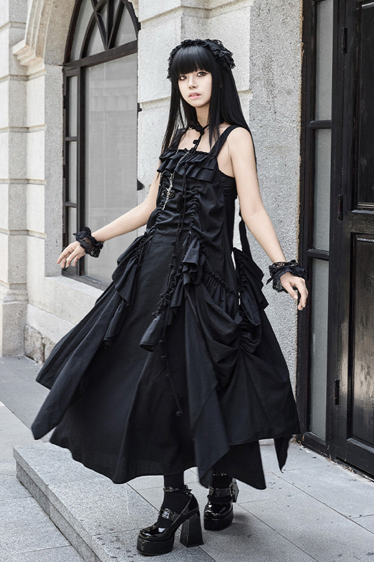 Black Dream Sleeveless Ruffle Gothic Lolita Strap Dress