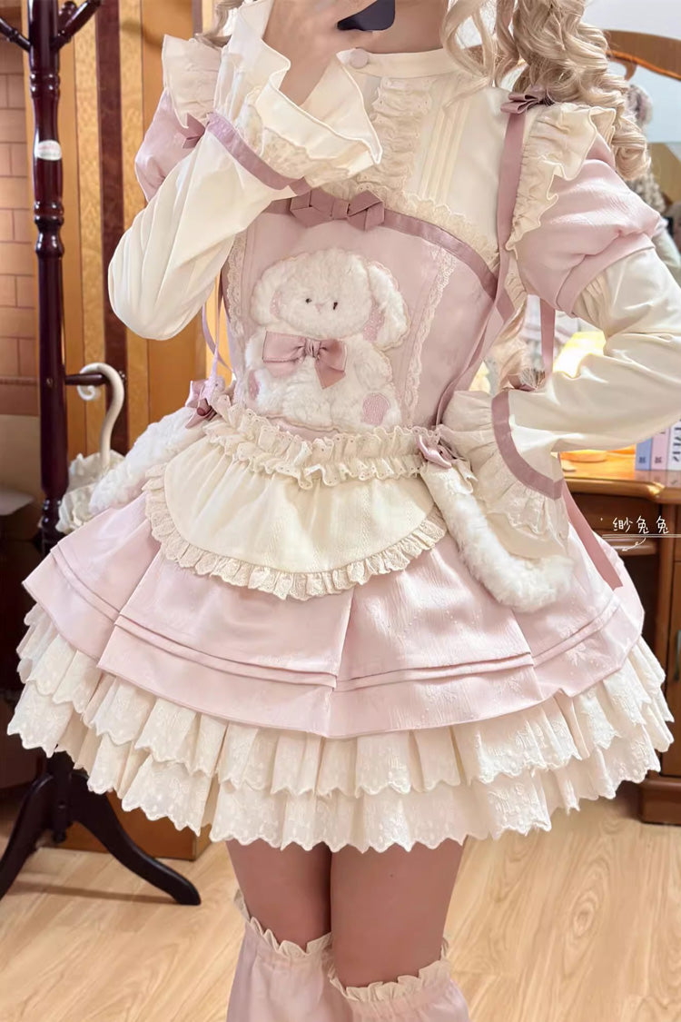 Pink Rabbit Trap Short Sleeves Triple-Layered Ruffle Bowknot Sweet Lolita Dress