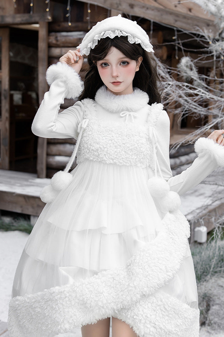 White Chocolate Triple-Layered Ruffle Bowknot Sweet Lolita Jsk Dress Set