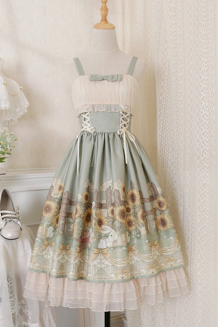 Multi-Color Sleeveless Sunflower Print Elegant and Sweet Lolita Jsk Dress