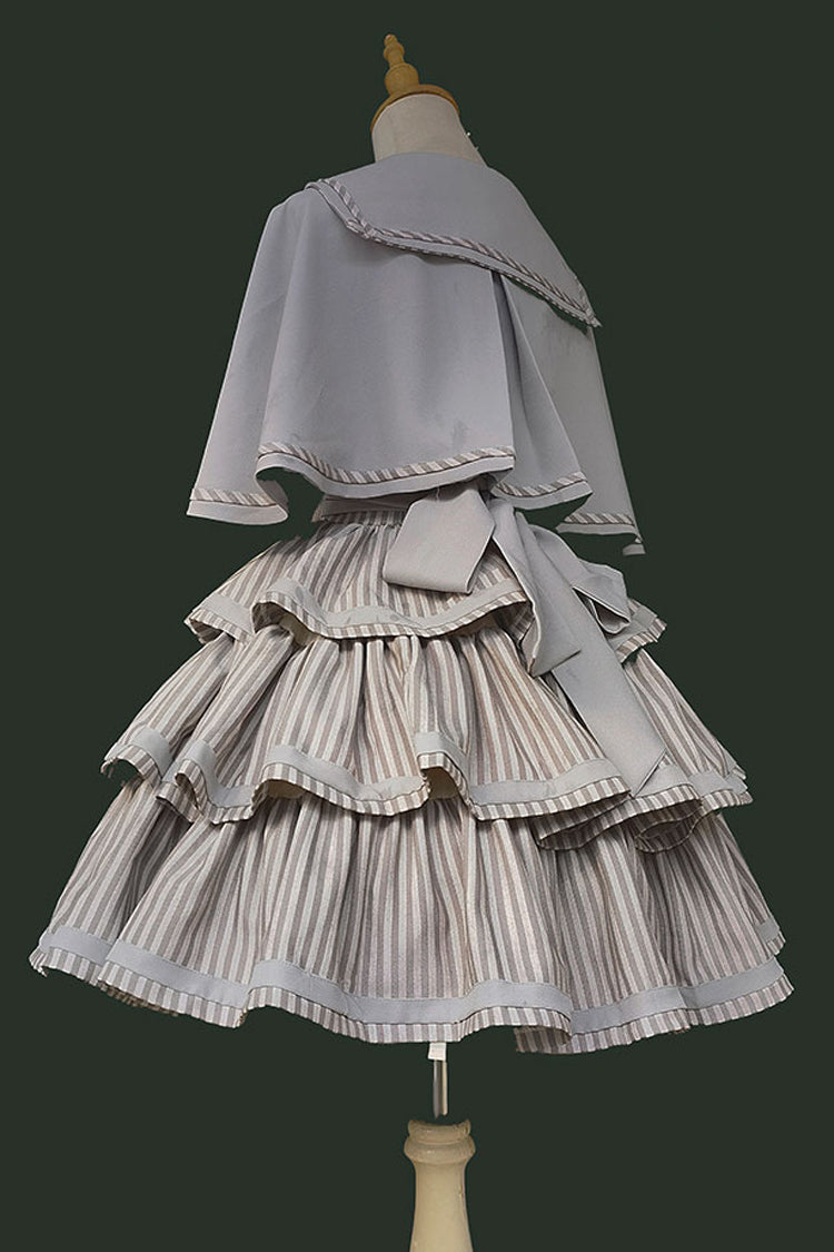 From Afar Sleeveless Triple-Layered Stripe Print Bowknot Sweet College Style Lolita Dress 2 Colors