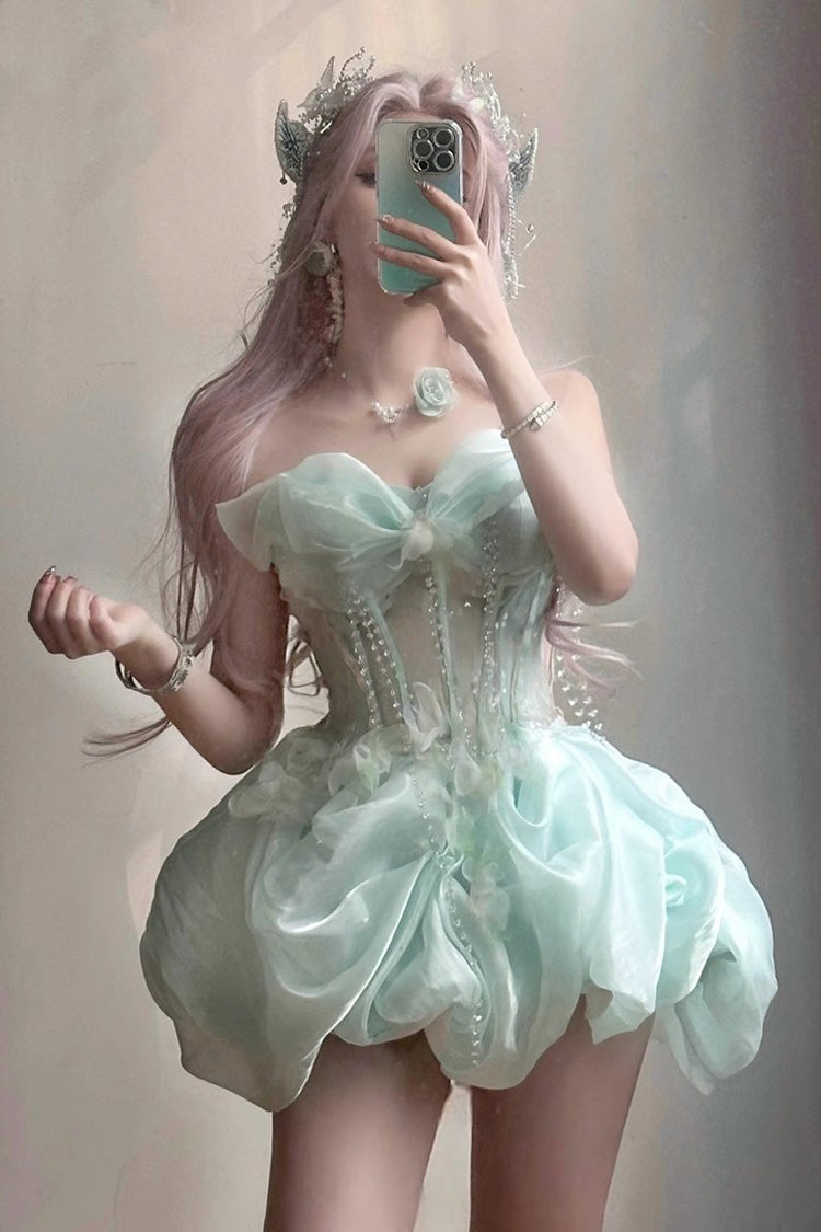 Green Fairy Sleeveless Bowknot Fishbone Pearl Sweet Princess Lolita Jsk Bud Dress