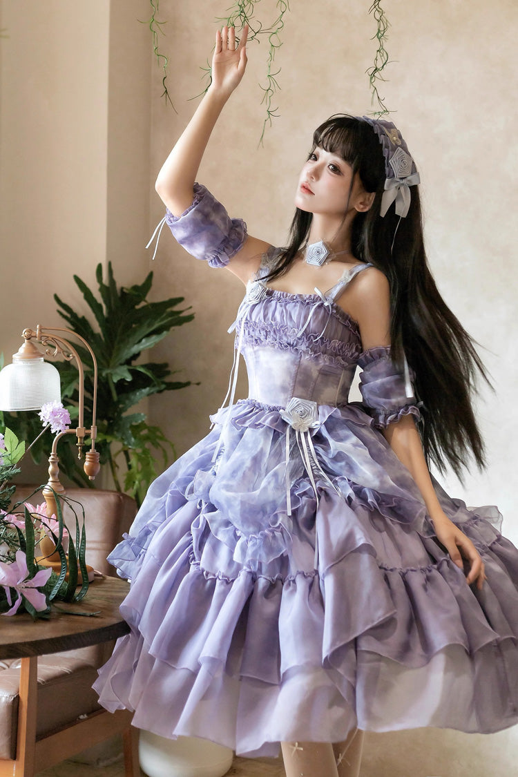 Goodnight Camellia Sleeveless Ombre Multi-Layered Printed Ruffled Lace Fishbone Sweet Lolita Jsk Dress 3 Colors
