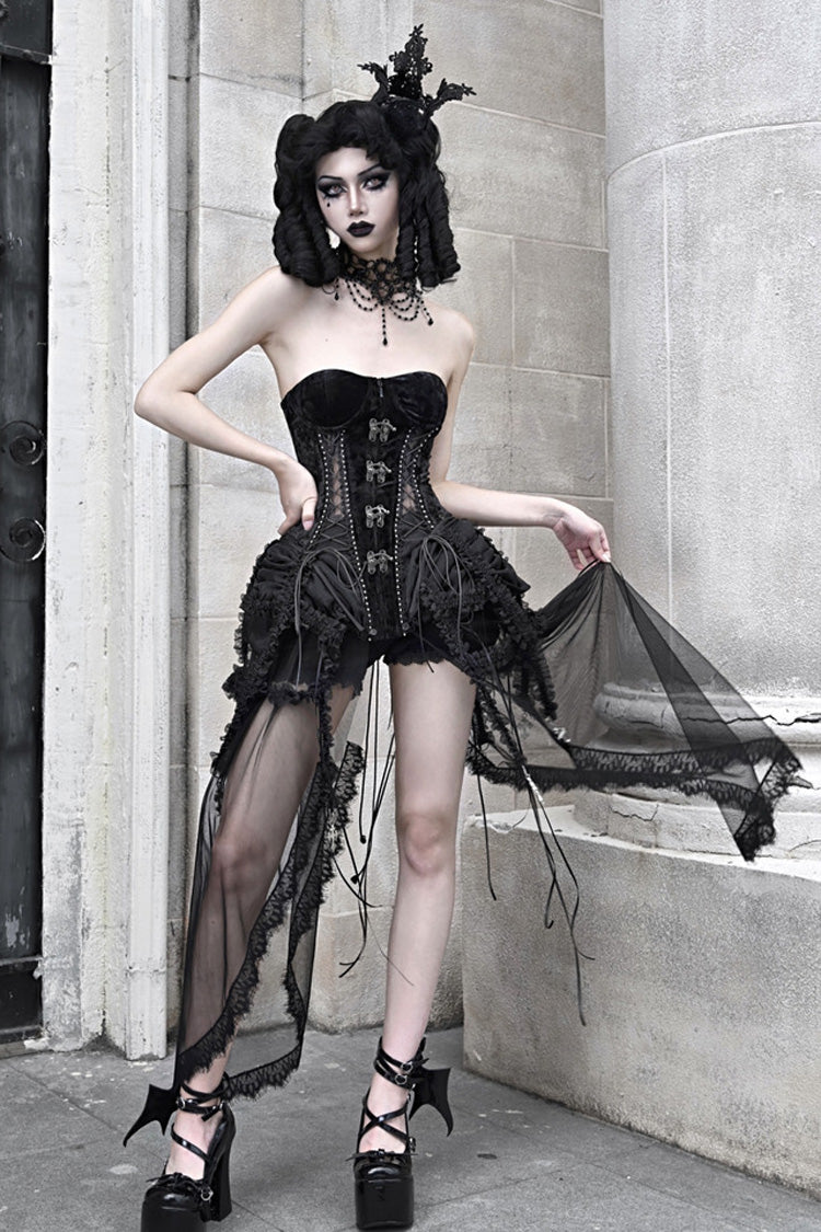Black Hell Alice Hollow Lace-Up Fishbone Gothic Lolita Dress Corset