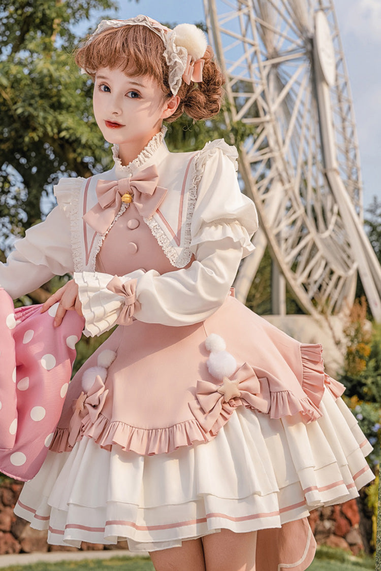 Magical Girl Long Sleeves Multi-layer Ruffle Bowknot Sweet Princess Lolita Dress 2 Colors