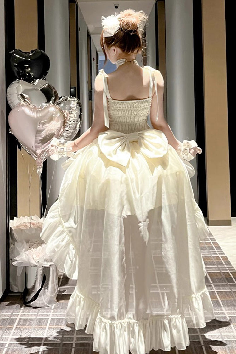 White Triple-Layered Ruffle Bowknot Lace Sweet Princess Lolita Jsk Dress