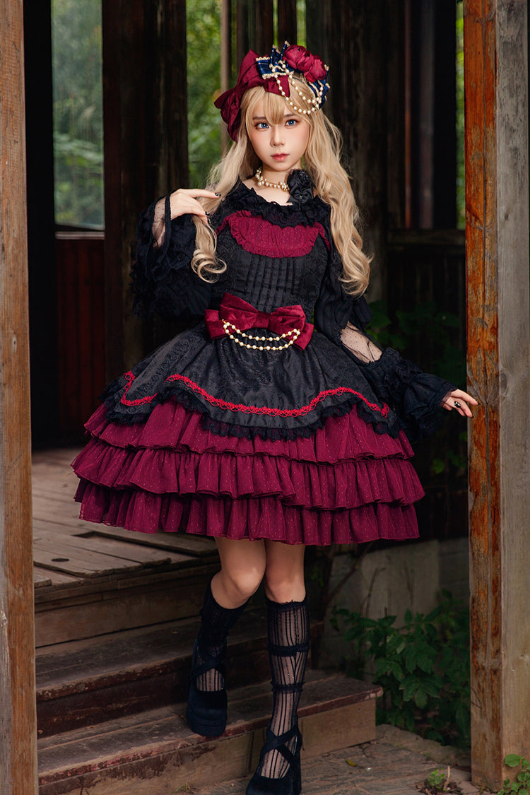 Pearl Box Sleeveless Triple-Layered Bowknot Lace Slim Pearl Sweet Elegant Lolita Jsk Dress 3 Colors