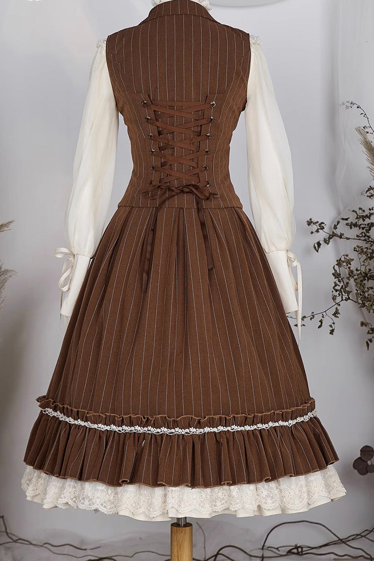 Multi-layer Striped Print Ruffle Sweet College Style Elegant Lolita Skirt 3 Colors