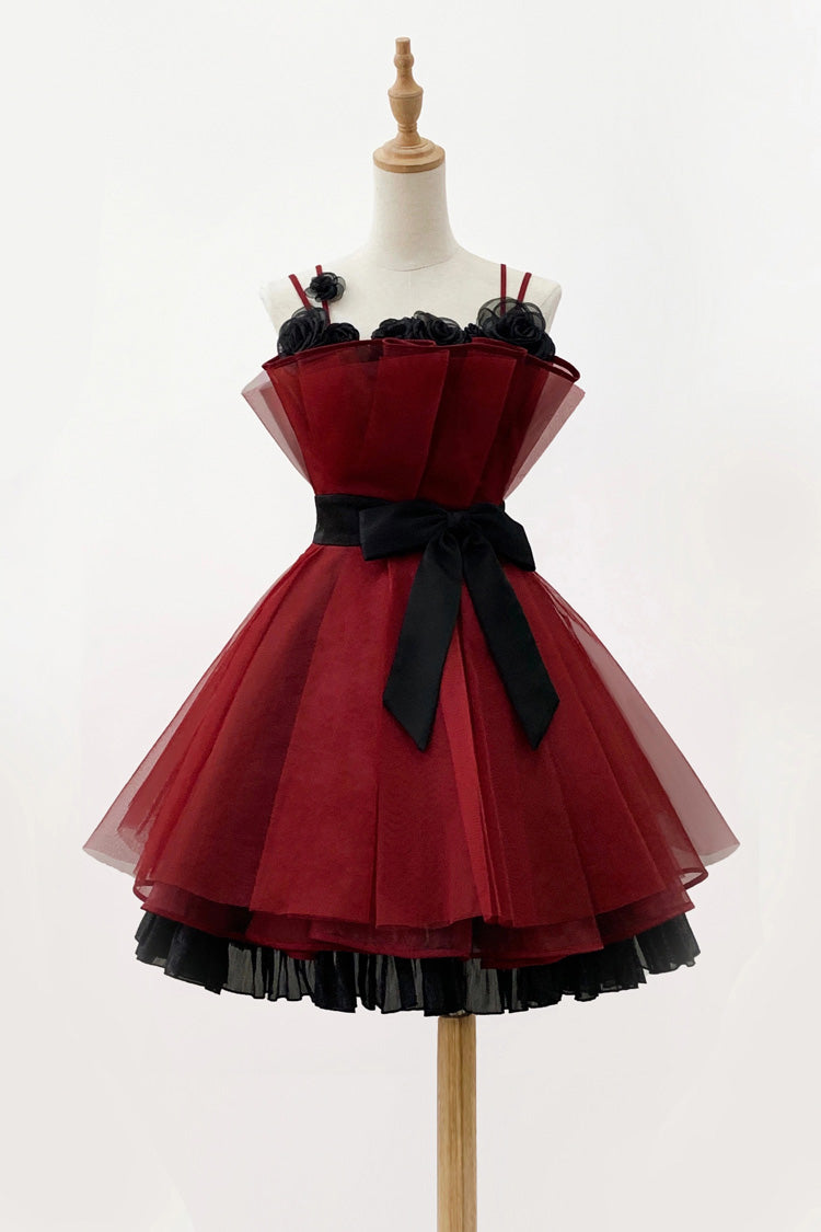 Wine Red Eternal Night Bouquet Sleeveless Ruffle Bowknot Sweet Princess Lolita Dress