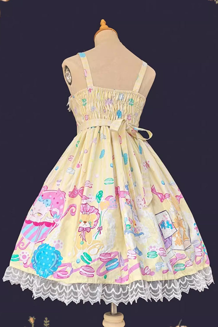 Macaron Dolly House Sleeveless Print Bowknot Lace-Up Sweet Lolita Jsk Dress 3 Colors