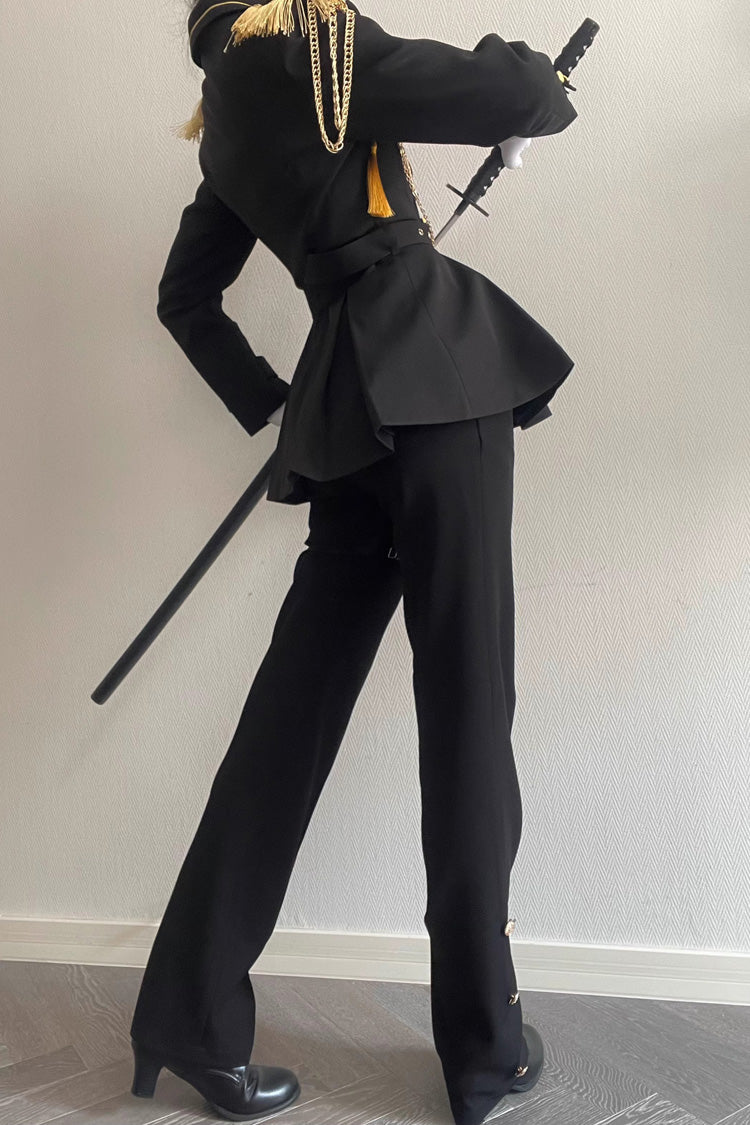 Black Lapel Collar Long Sleeves Ouji Military Prince Handsome Lolita Suit Coat