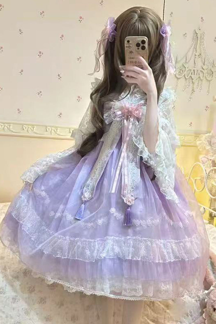 Peach Blossoms in Spring Fields Sleeveless Ruffle Bowknot Lace Sweet Chinese Style Lolita Jsk Dress 3 Colors