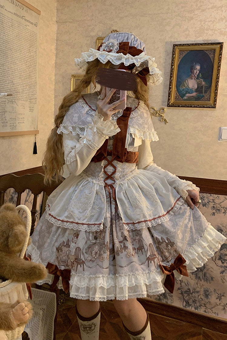 Castle Bear Sleeveless Print Ruffle Bowknot Lace Sweet Lolita Jsk Dress 4 Colors