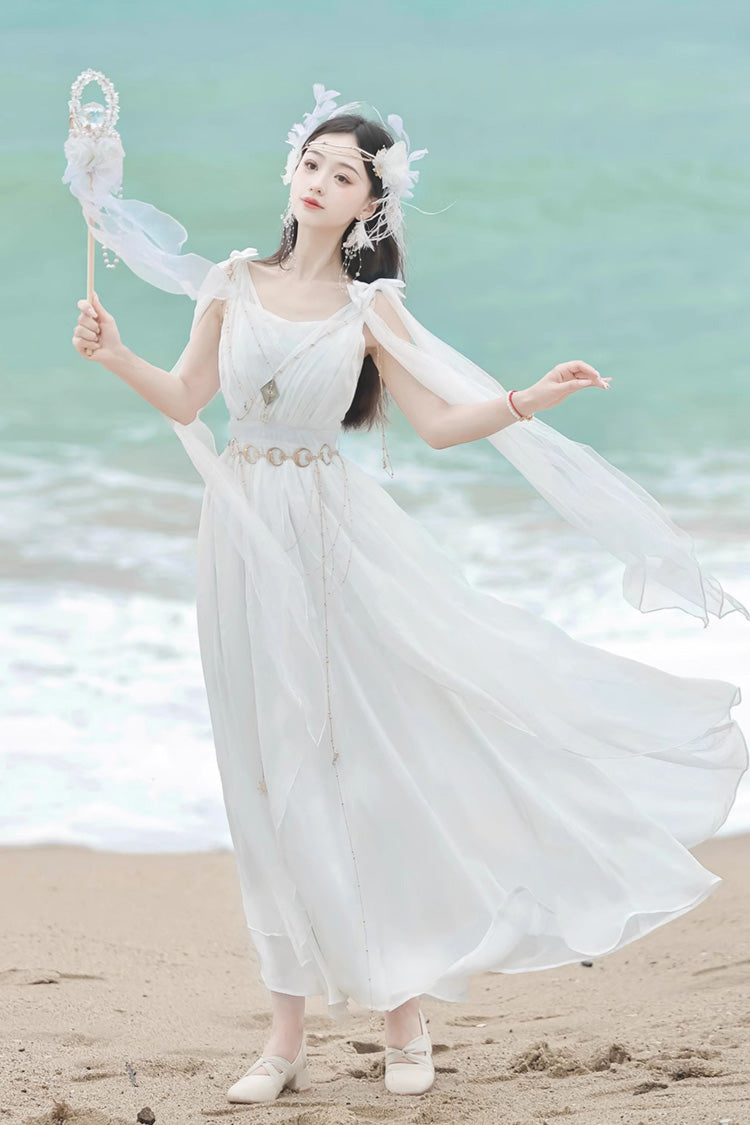 White Messenger of God Greek Style Sleeveless Ruffle Elegant Lolita Jsk Dress