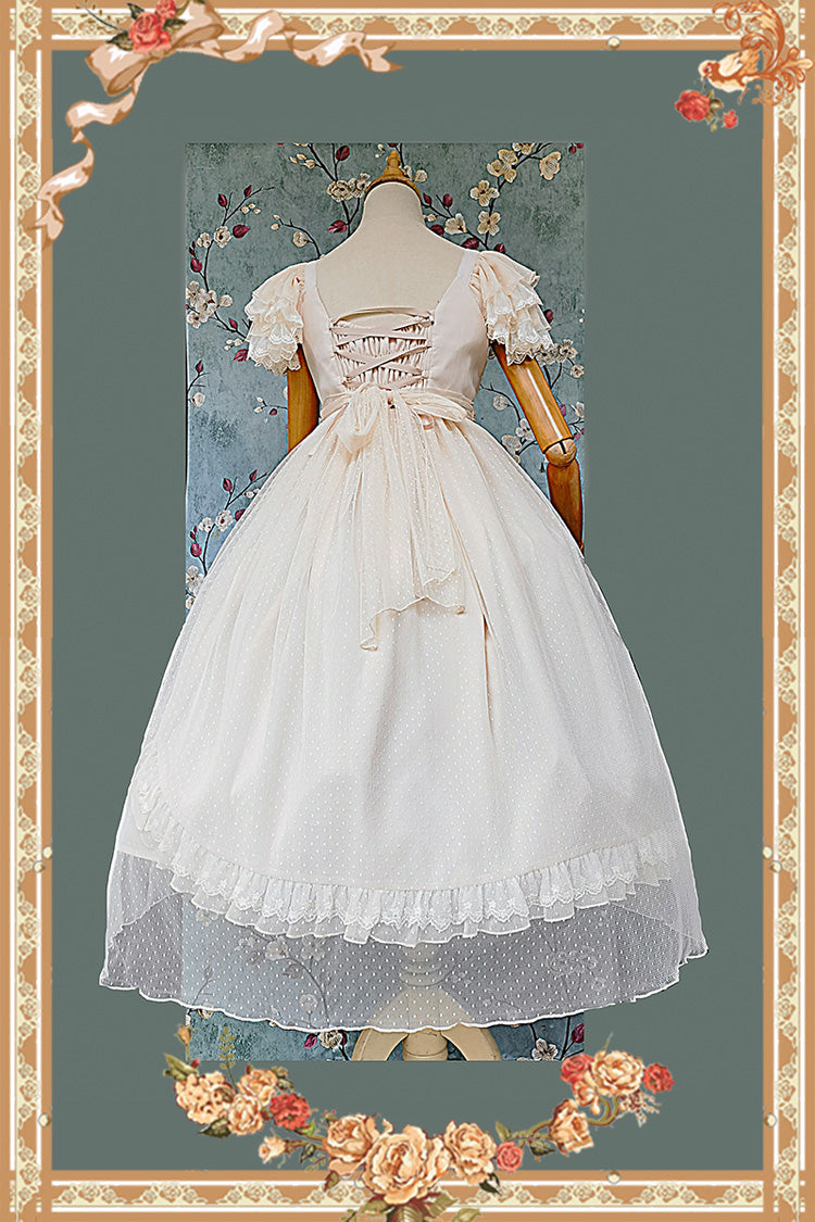 Apricot Moon goddess *Mediana* Polka Dot Print Ruffle Bowknot Asymmetric Sweet Elegant Lolita Dress