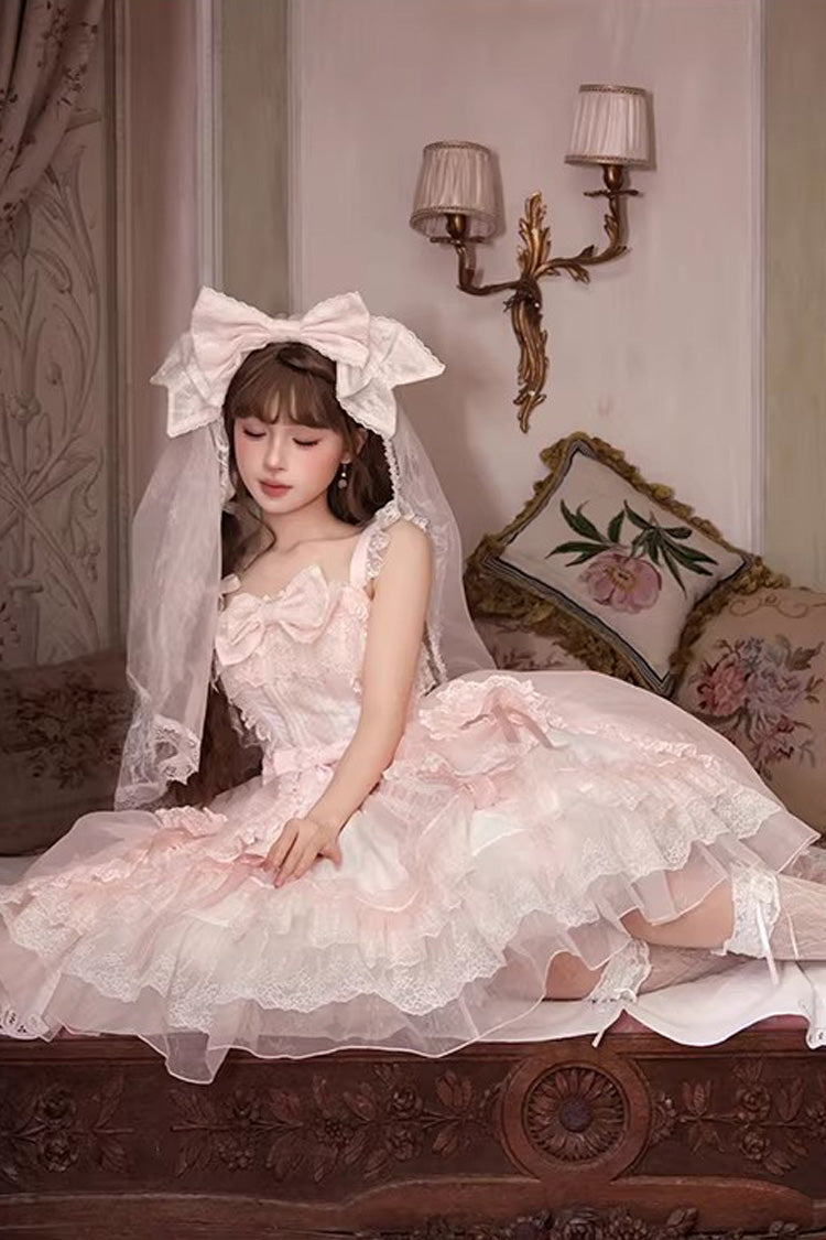 Pink Candy Flavor Square Collar Sleeveless Ruffled Bow Lace Sweet Gorgeous Lolita Jsk Dress