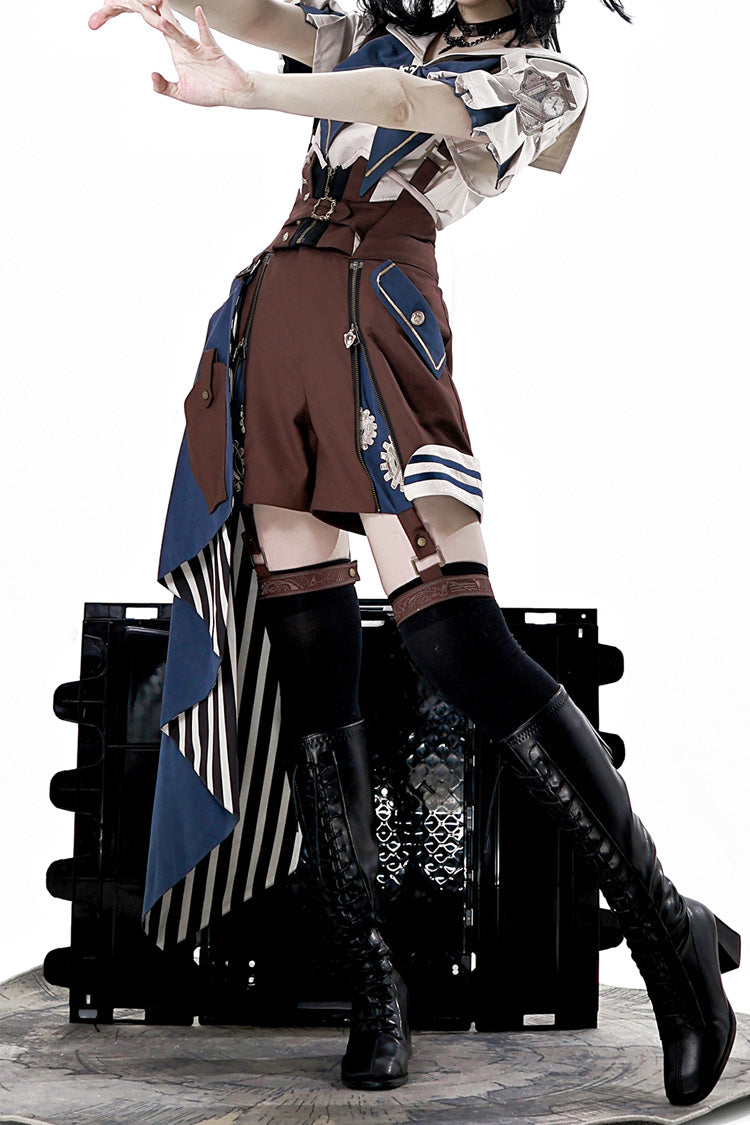 Brown Inventor of Wonderful Equipment Ouji Punk Cool Lolita Bib Shorts